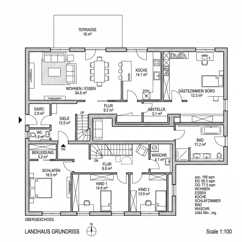 Grundriss Landhaus Ahornhof 168 von Albert Haus — 168 m², 6 Zimmer