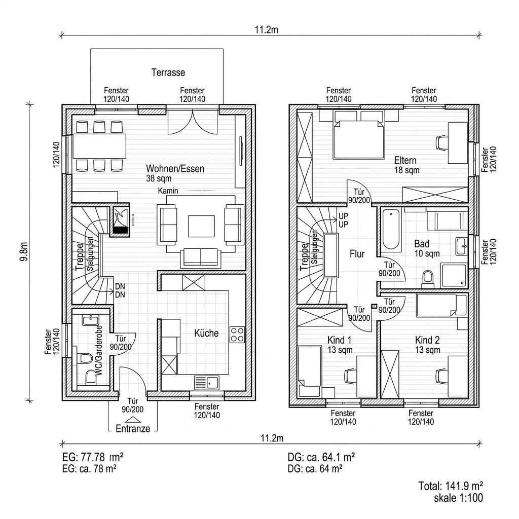 Grundriss Landhaus Rosenweg 142 von Albert Haus — 142 m², 5 Zimmer