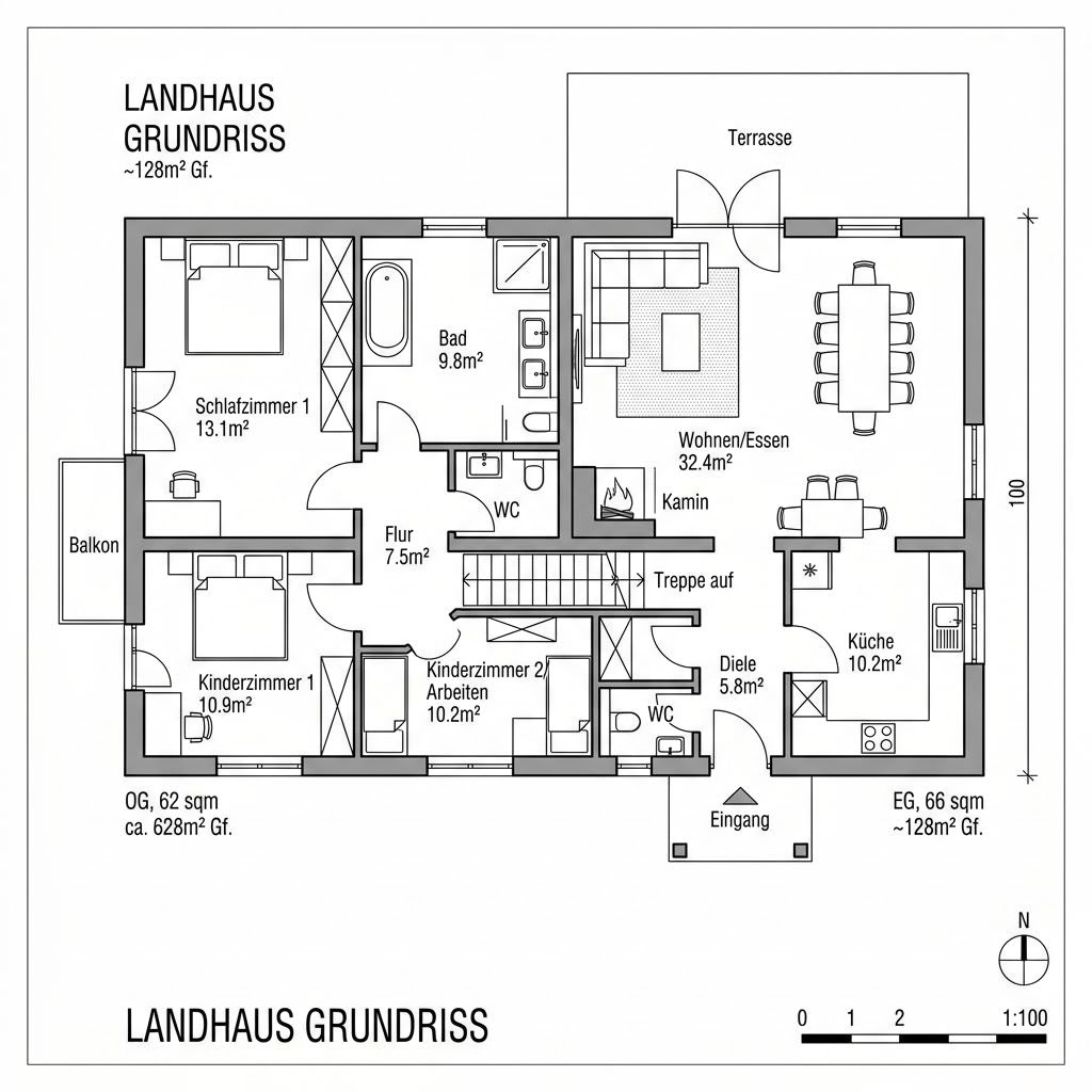 Grundriss Landhaus Achental 128 Ausbau von Chiemgauer Holzhaus — 128 m², 5 Zimmer