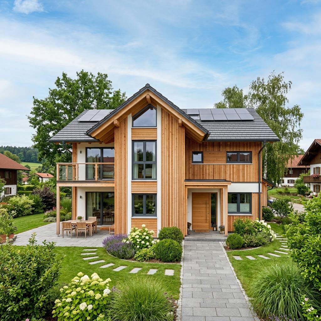Landhaus Hochgern 150 von Chiemgauer Holzhaus — Vollholzhaus mit Satteldach und 150 m²
