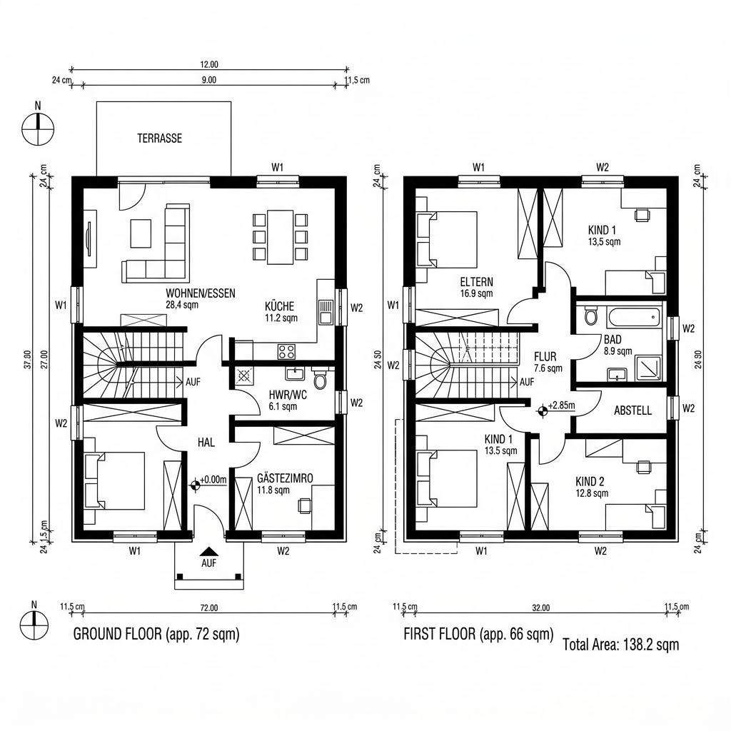Grundriss Landhaus Hochplatte 138 – 138 m² Landhaus mit 5 Zimmern
