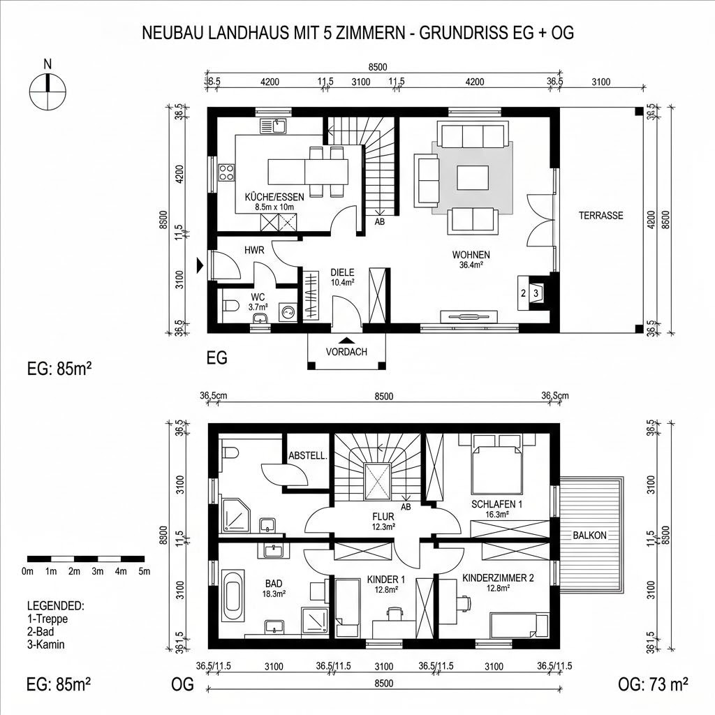Grundriss Landhaus Inntal 158 von Chiemgauer Holzhaus — 158 m², 5 Zimmer