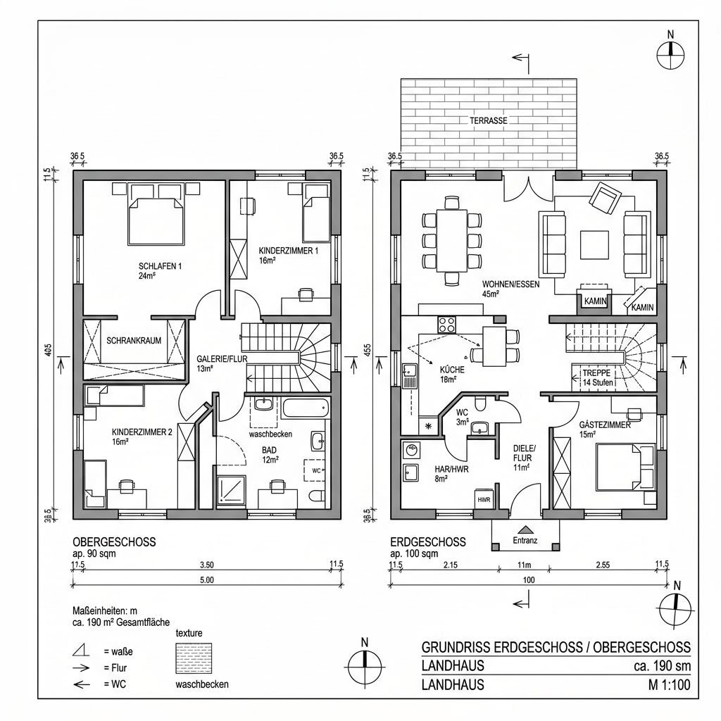 Grundriss Landhaus L 190 von Haas Fertigbau — 190 m², 6 Zimmer