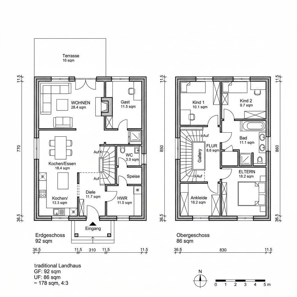 Grundriss Landhaus 178 von Isartaler Holzhaus — 178 m², 6 Zimmer