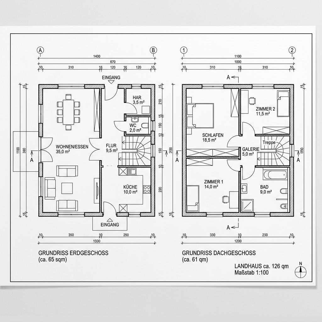 Grundriss Landhaus Classic 126 – 126 m² Landhaus mit 4 Zimmern