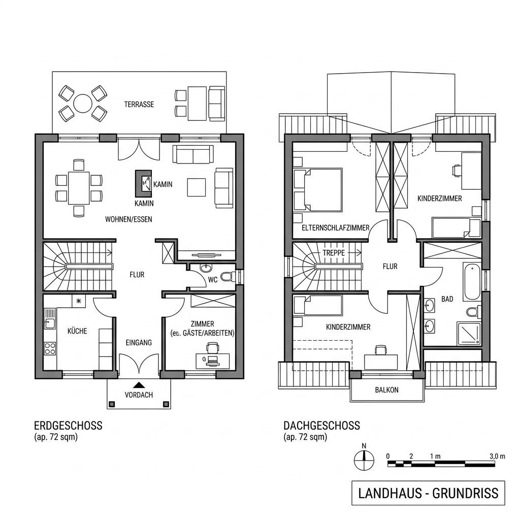 Grundriss Landhaus Classic 144 – 144 m² Landhaus mit 5 Zimmern