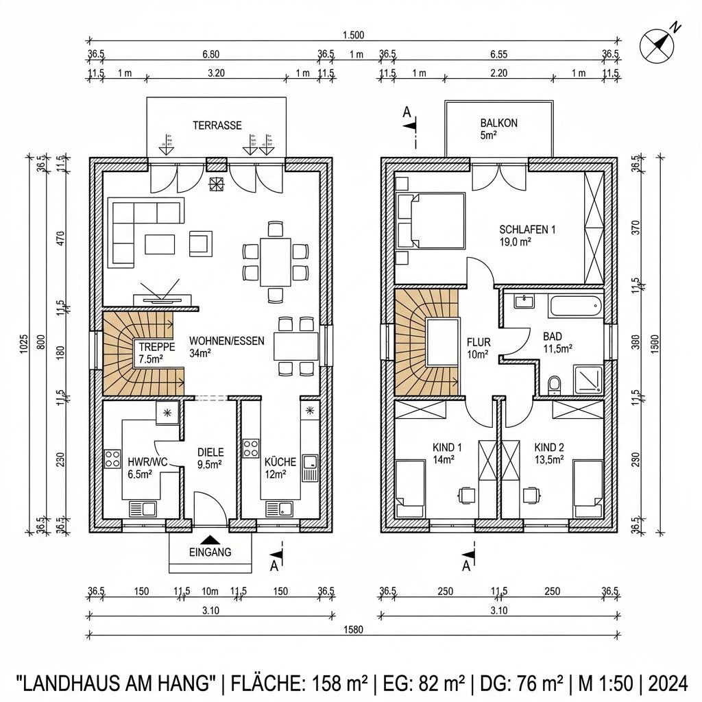 Grundriss Landhaus Comfort 158 – 158 m² Landhaus mit 5 Zimmern