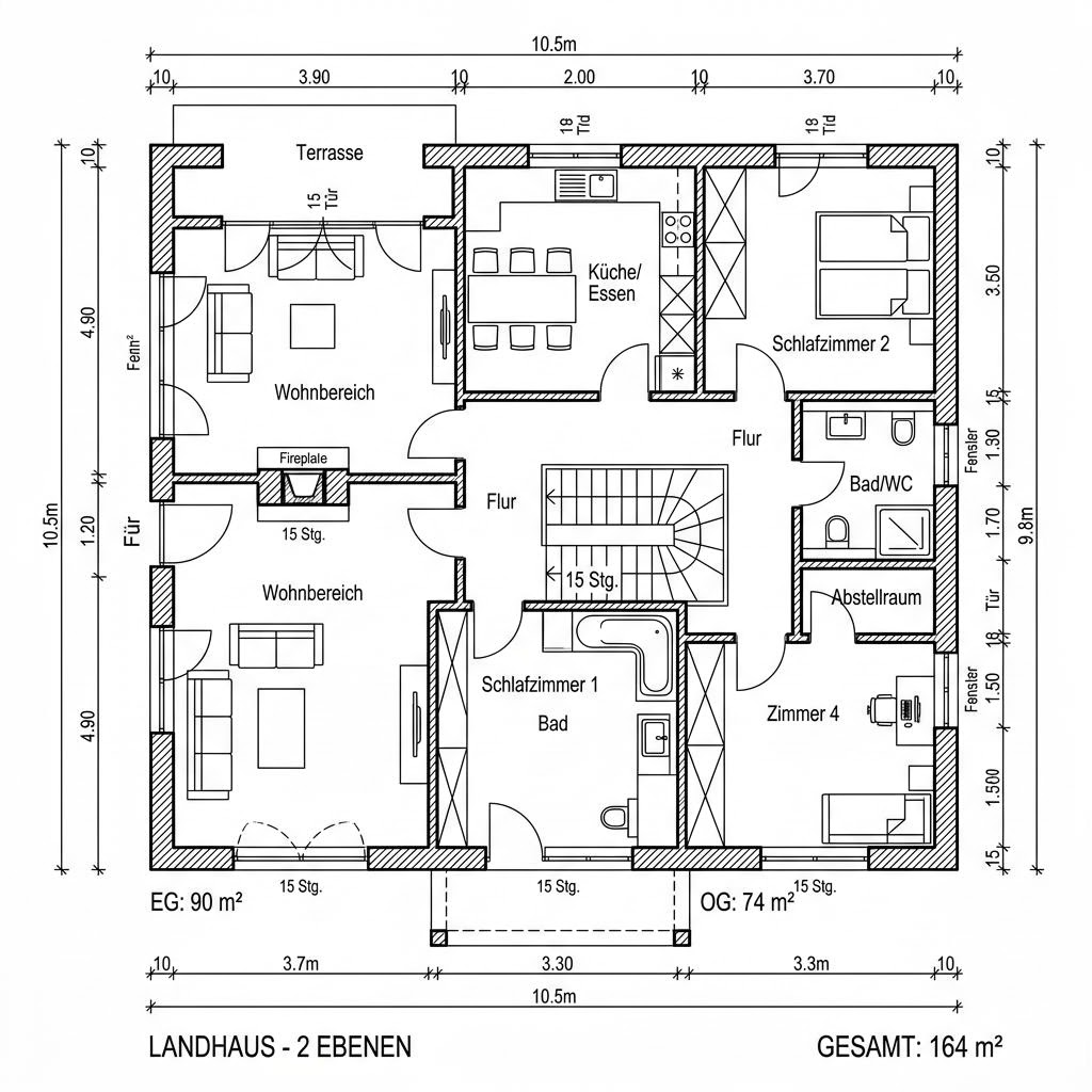 Grundriss Landhaus Comfort 164 – 164 m² Landhaus mit 6 Zimmern
