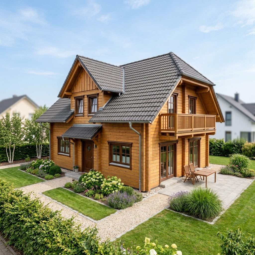 Blockhaus Fjell 124 von Léonwood Holz-Blockhaus mit Krüppelwalmdach — Massivholzhaus mit 124 m²