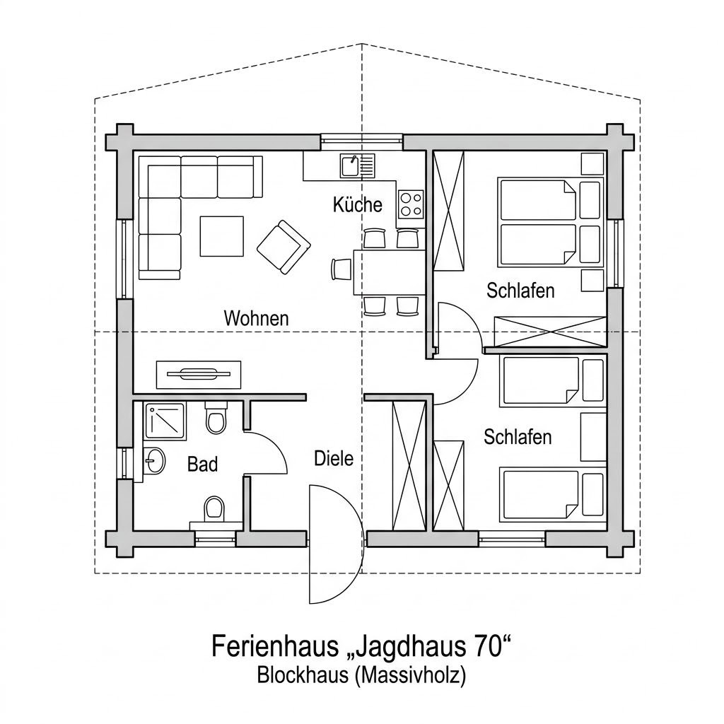 Grundriss Jagdhaus 70 von LéonWood — 70 m², 3 Zimmer