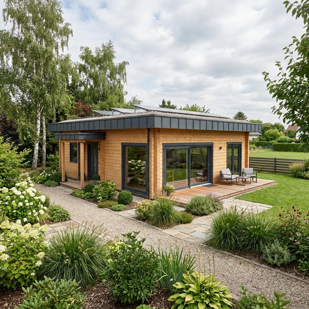Blockhaus Nordic Cube 96 von LéonWood mit Flachdach und moderner Kubatur