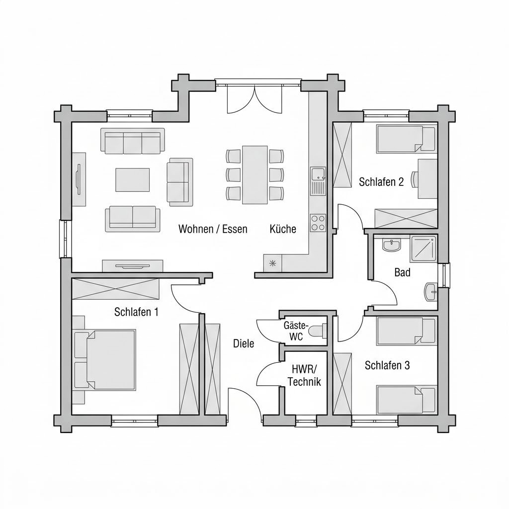 Grundriss Polar Lodge 118 von LéonWood — 118 m², 4 Zimmer