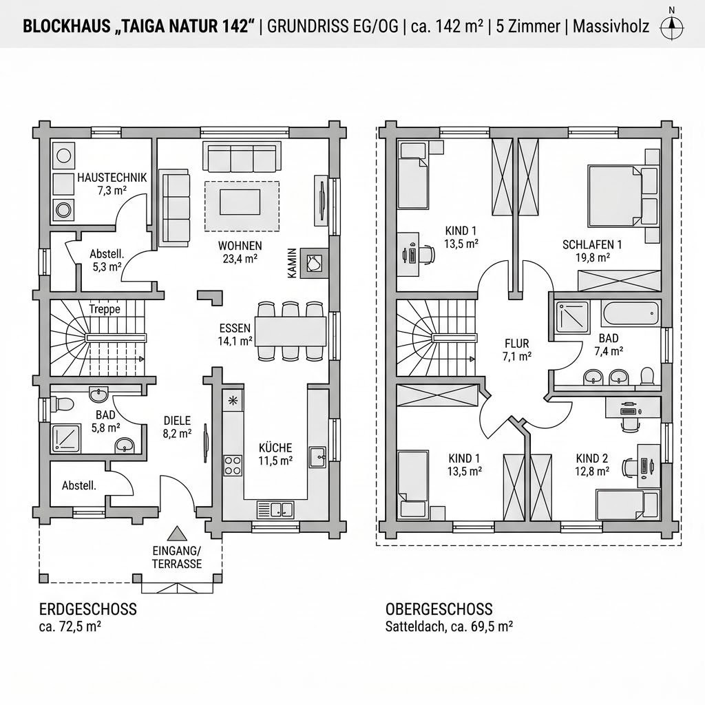 Grundriss Taiga Natur 142 von LéonWood — 142 m², 5 Zimmer