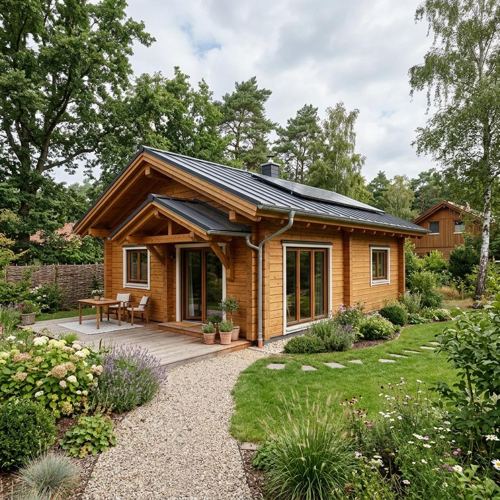 Kleines Blockhaus Waldkate 88 von LéonWood aus Massivholz mit Satteldach