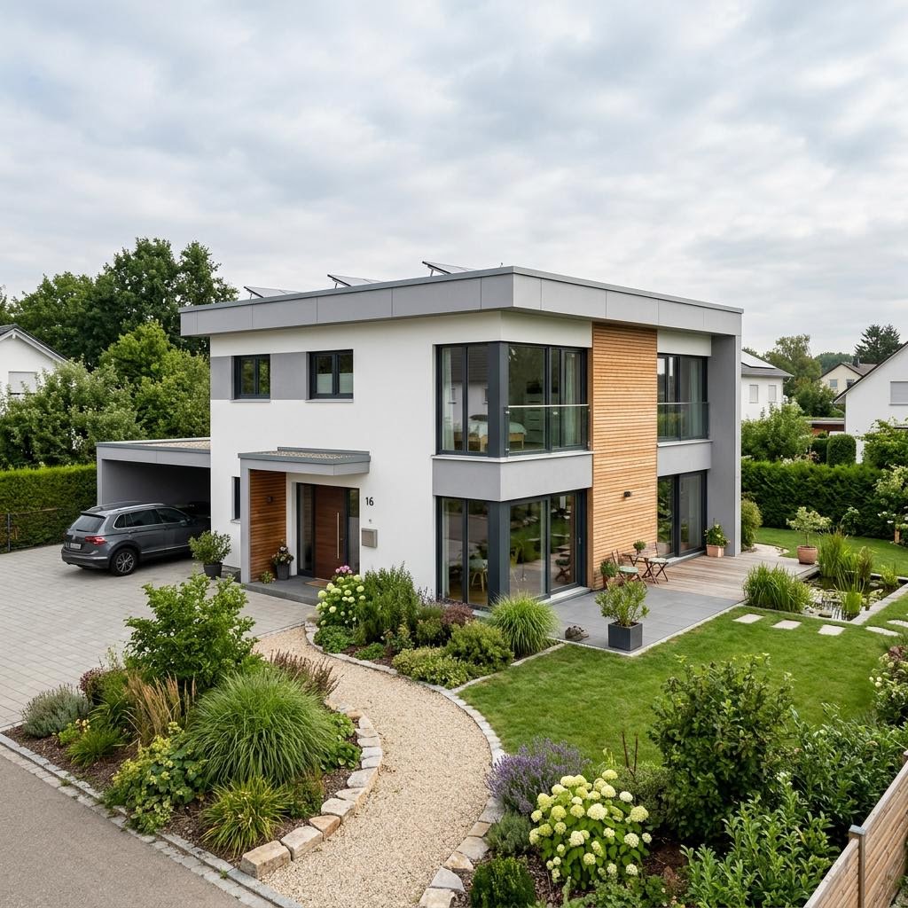 Flachdachhaus Solution Flat 190 von Living Fertighaus mit Flachdach — großes Holzfertighaus mit 190 m²