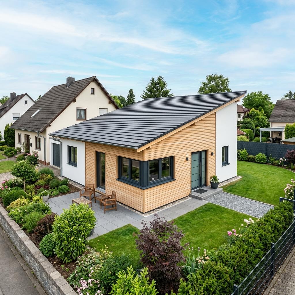 Anbau-Modul Anbau Modul 66 von LUXHAUS mit Pultdach — Fertighaus-Wohnmodul mit 66 m²