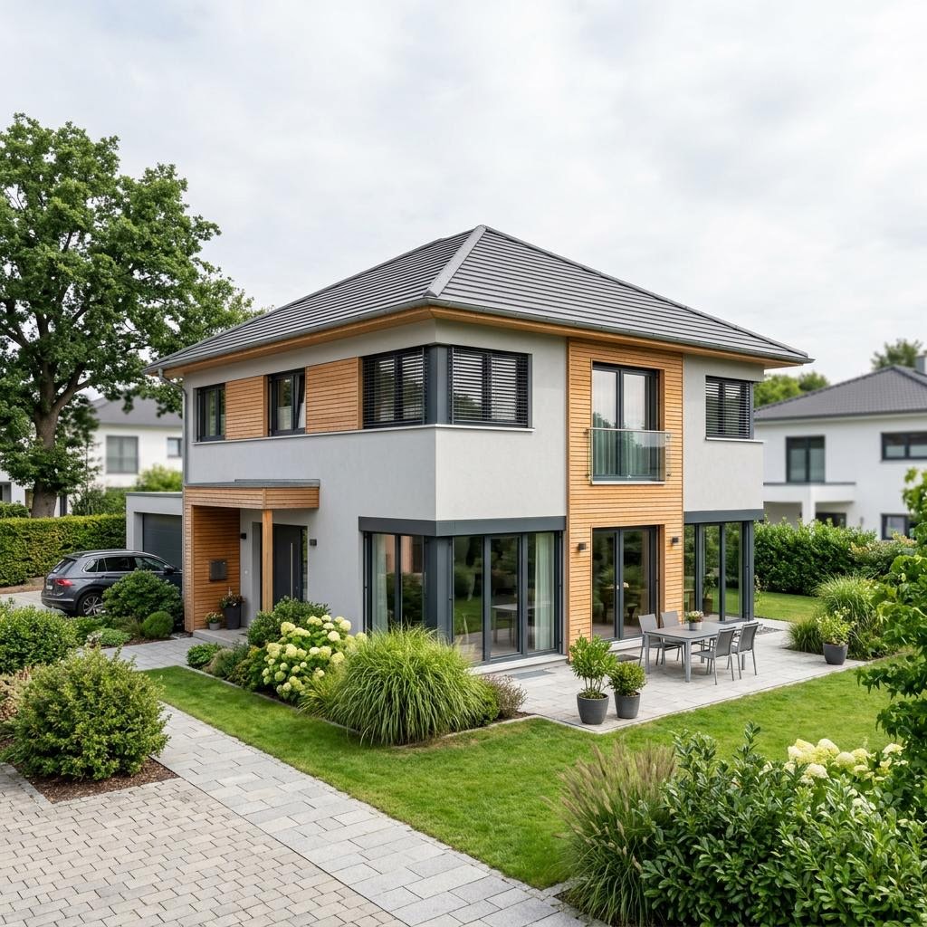 Stadtvilla Aria Nova 152 von LUXHAUS mit Walmdach und Innenhofbezug