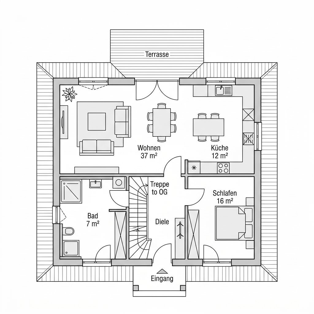 Grundriss Domus Lucia 150 – 150 m² Stadtvilla mit 4 Zimmern