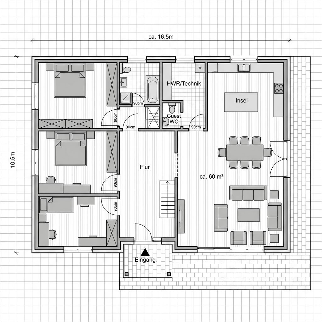 Grundriss Flachdach Modern 160 – 160 m² Flachdachhaus mit 5 Zimmern