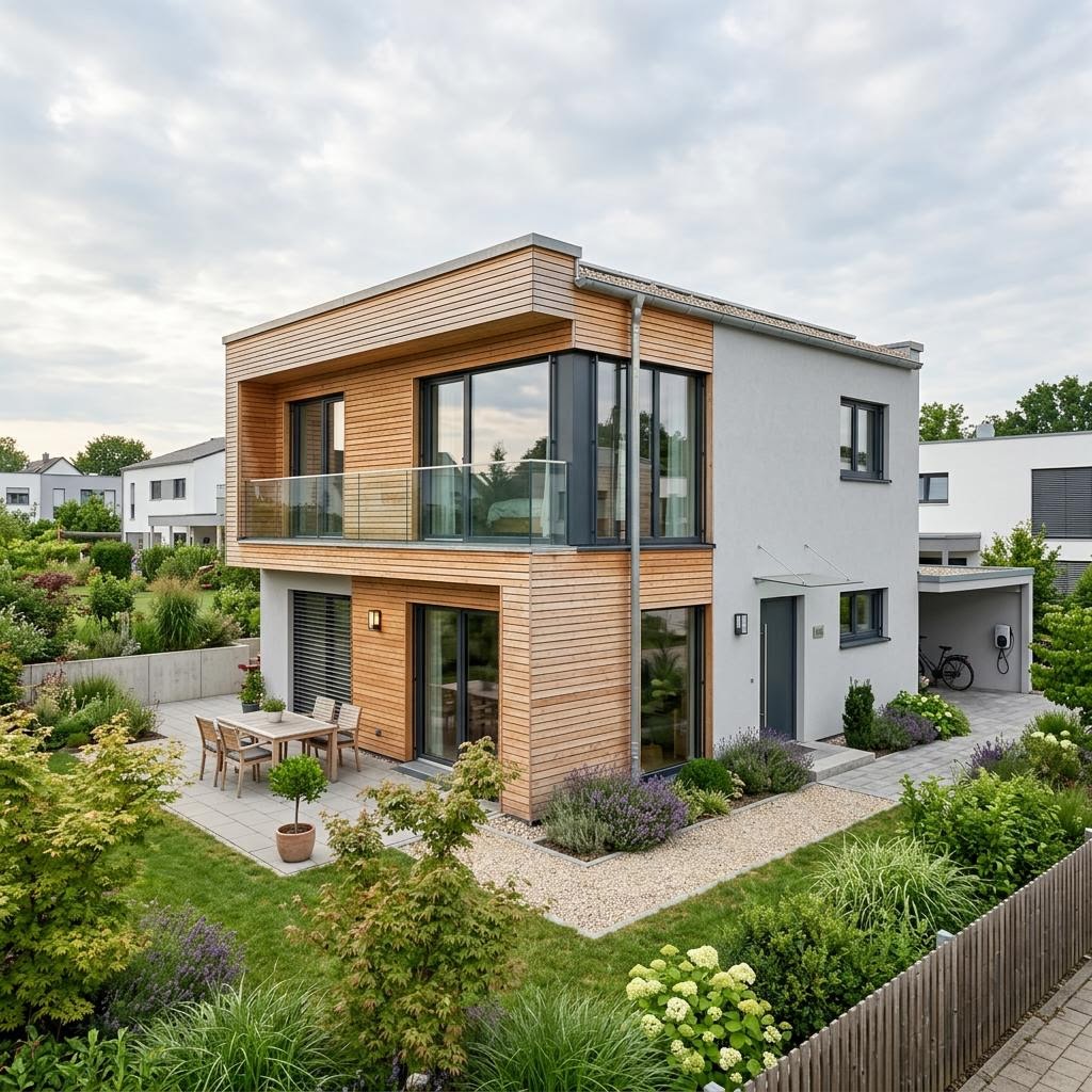 Kubushaus Kubus Linea 145 von LUXHAUS mit Flachdach und diffusionsoffener Hülle