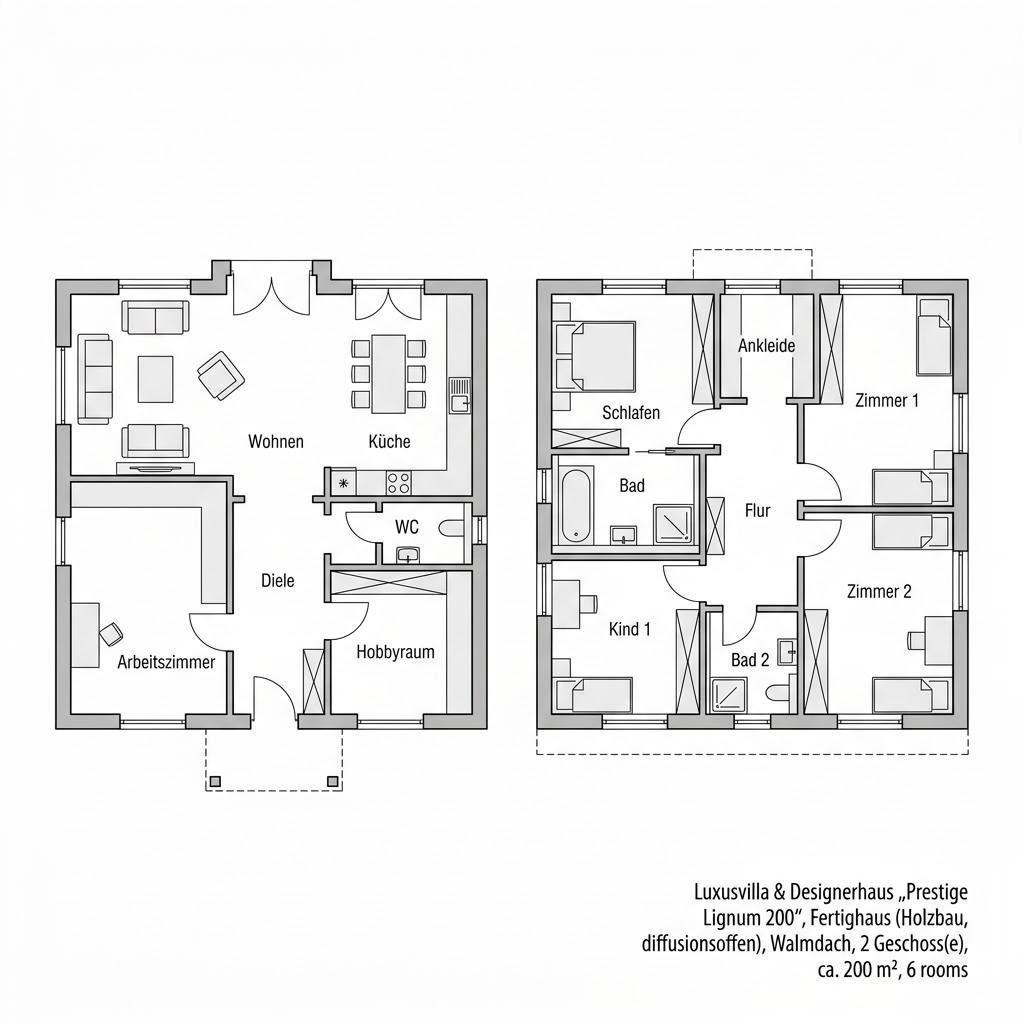 Grundriss Prestige Lignum 200 von LUXHAUS — 200 m², 6 Zimmer