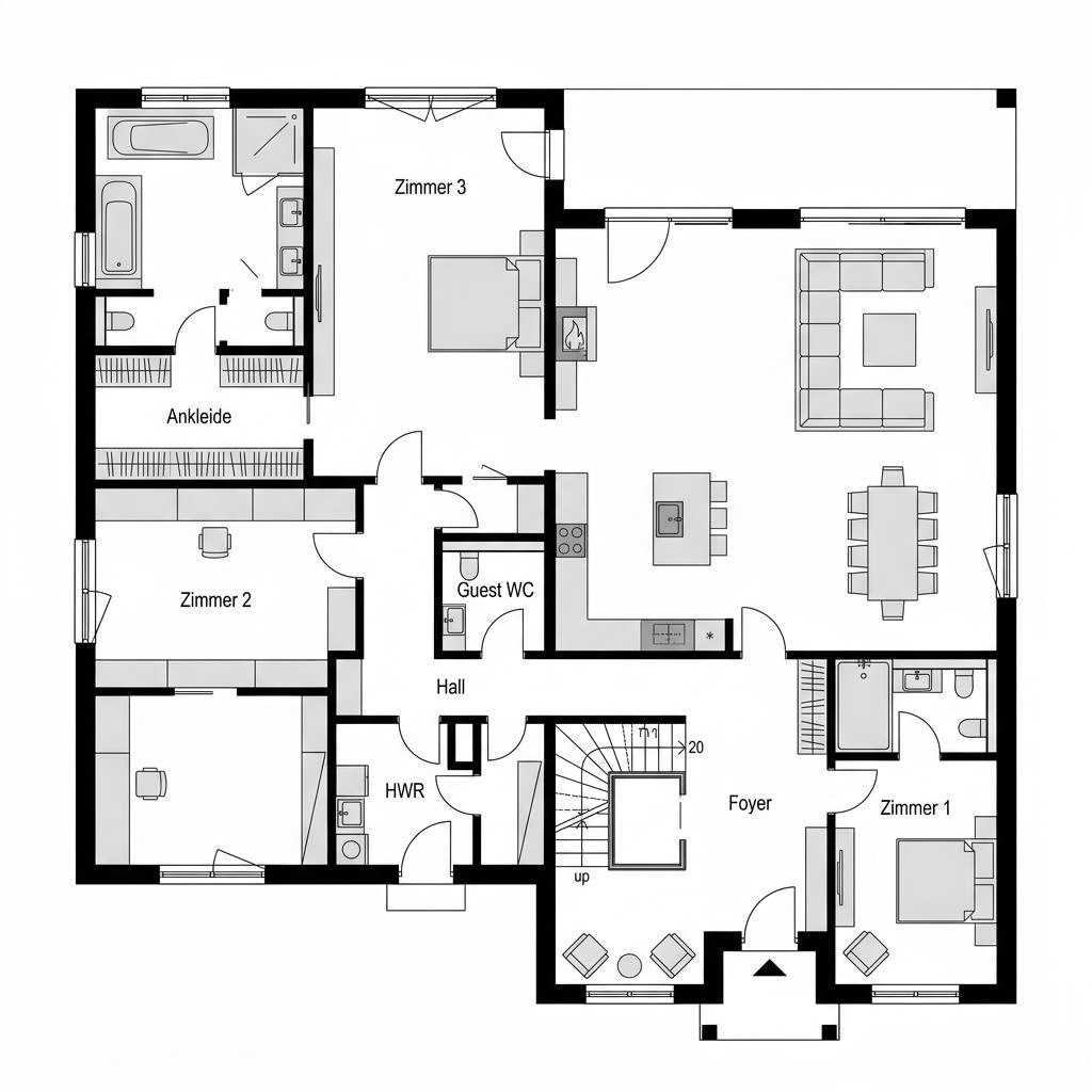 Grundriss Satteldach Klassik 198 – 198 m² Luxusvilla & Designerhaus mit 5 Zimmern