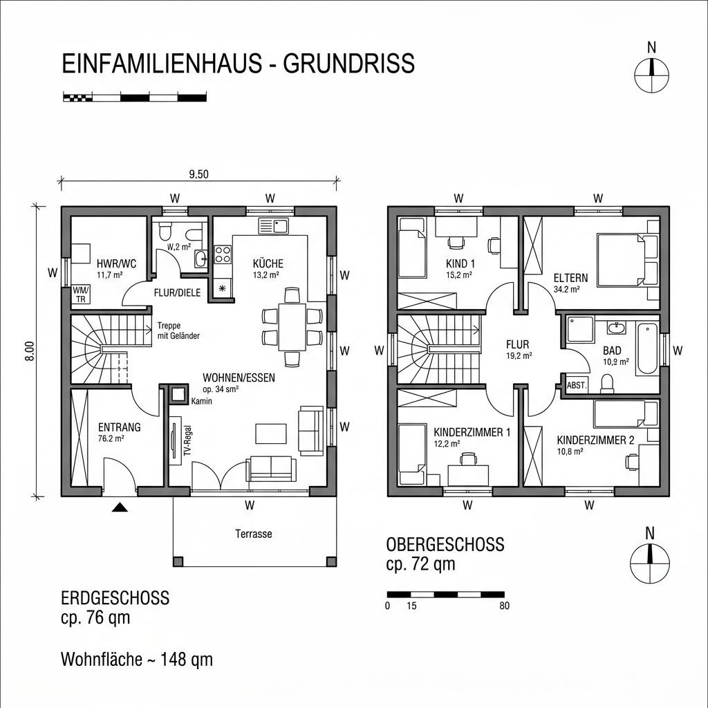 Grundriss Satteldach Klassik 148 von LUXHAUS — 148 m², 5 Zimmer