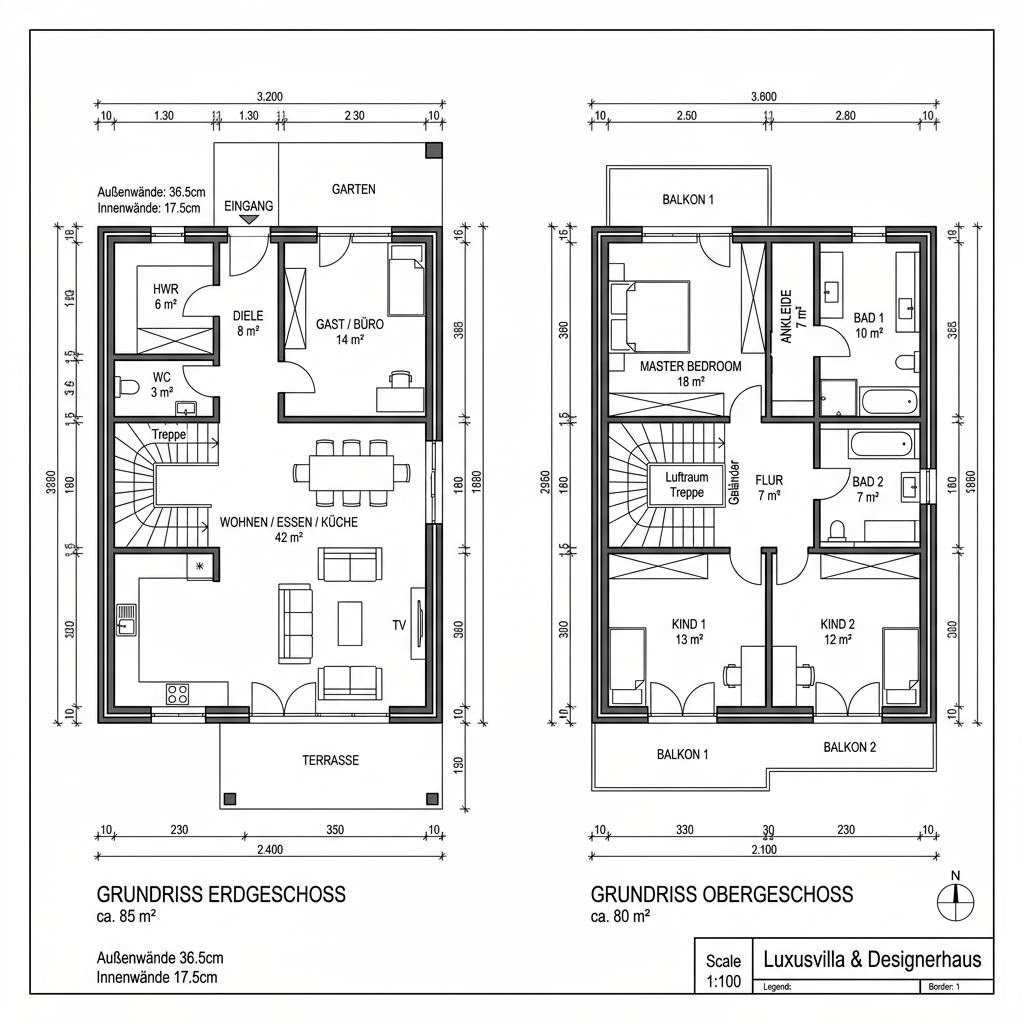 Grundriss Satteldach Landhaus 165 von LUXHAUS — 165 m², 5 Zimmer