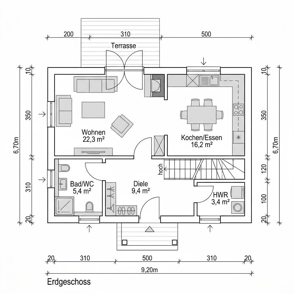 Grundriss Singlehaus Turmvilla 105 – 105 m² Singlehaus mit 3 Zimmern