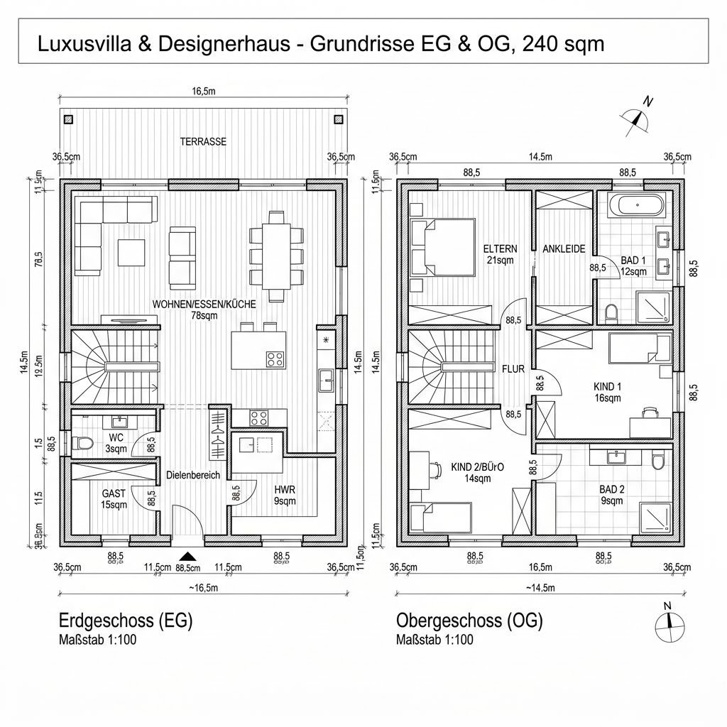 Grundriss Walmdach Villa 240 von LUXHAUS — 240 m², 7 Zimmer