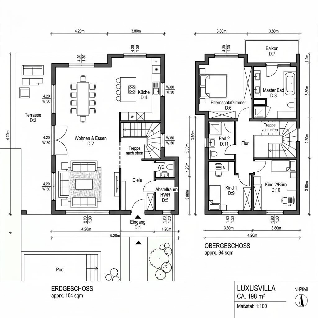 Grundriss Designhaus Luce 198 von GRIFFNER — 198 m², 5 Zimmer