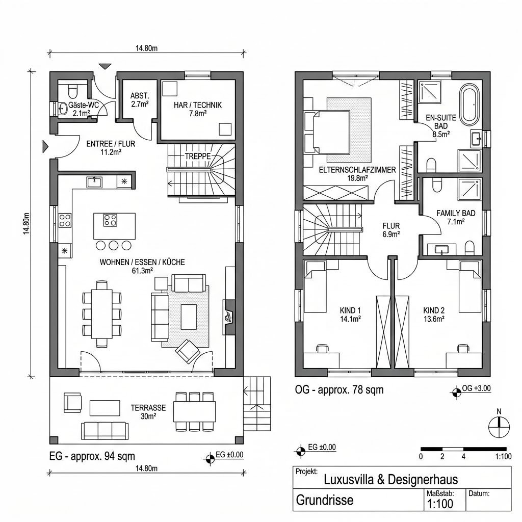 Grundriss ART 3 Beispiel 4 von HUF HAUS — 172 m², 4 Zimmer