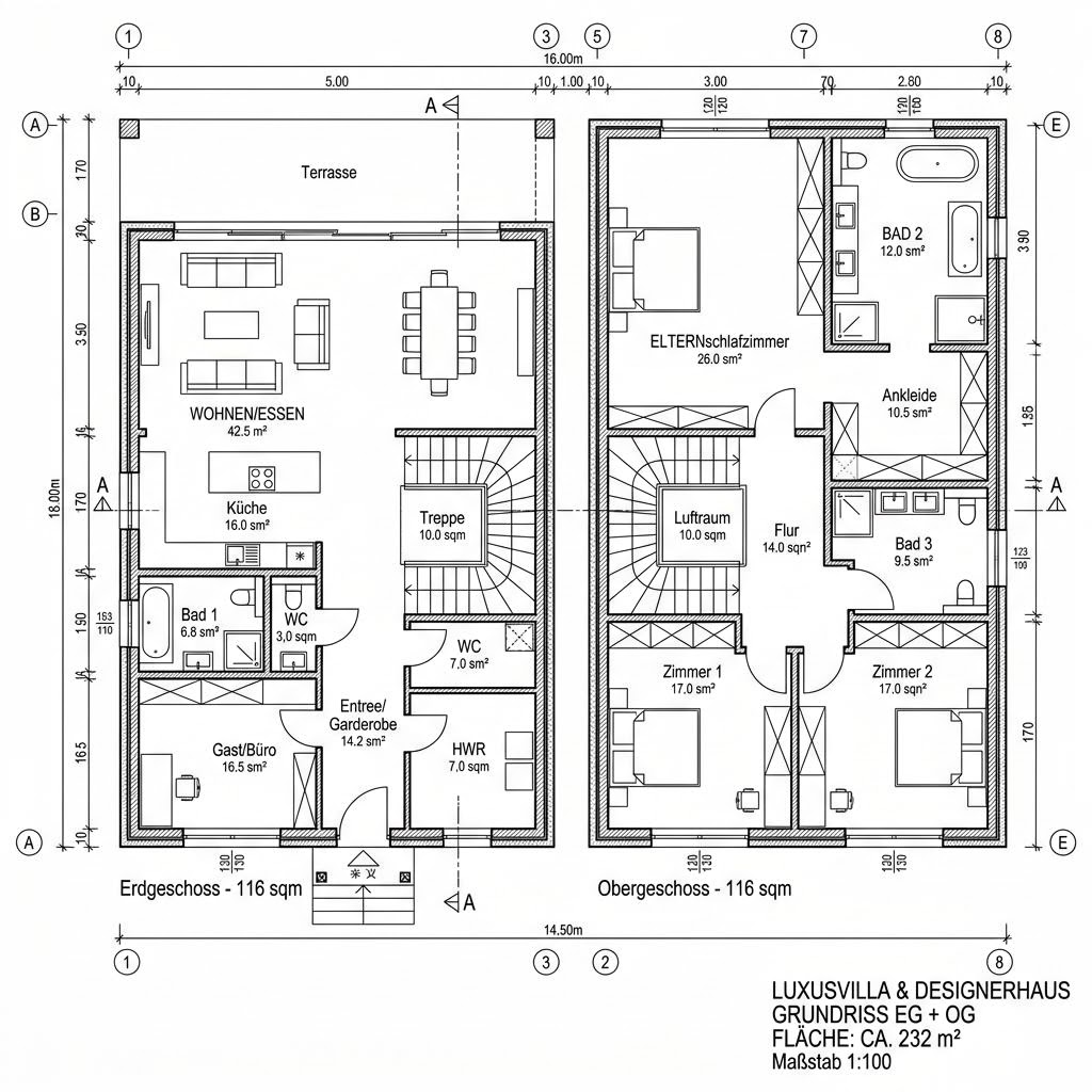 Grundriss MODUM 10 Beispiel 8 von HUF HAUS — 232 m², 6 Zimmer