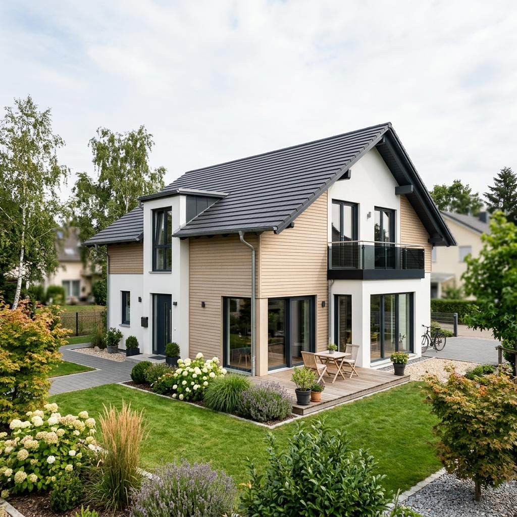 Ausbauhaus EcoLine 12-04.S von massa haus mit Satteldach — Fertighaus mit 124 m² zur Eigenleistung