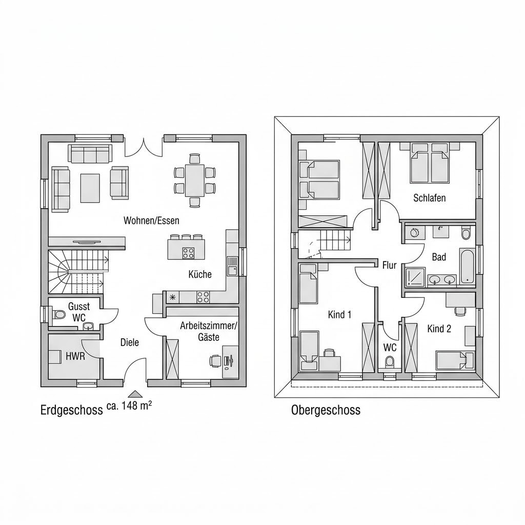 Grundriss EcoLine 15-02.W von massa haus — 148 m², 6 Zimmer