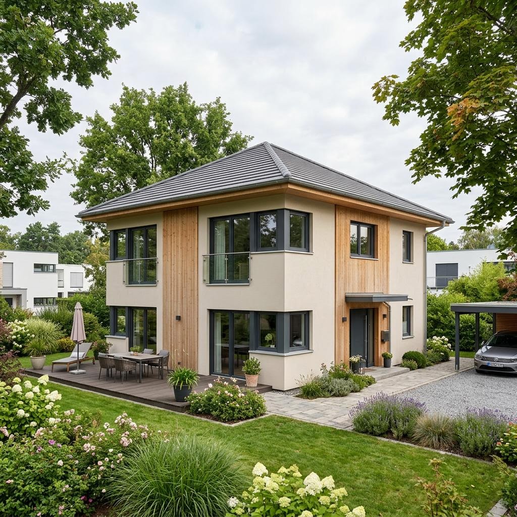 Stadtvilla EcoLine 17-01.S von massa haus mit Walmdach — Ausbauhaus mit 172 m² für Familien