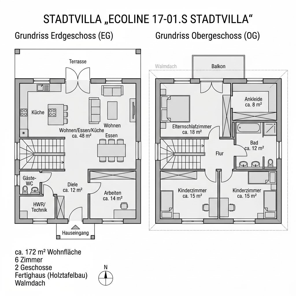 Grundriss EcoLine 17-01.S Stadtvilla von massa haus — 172 m², 6 Zimmer