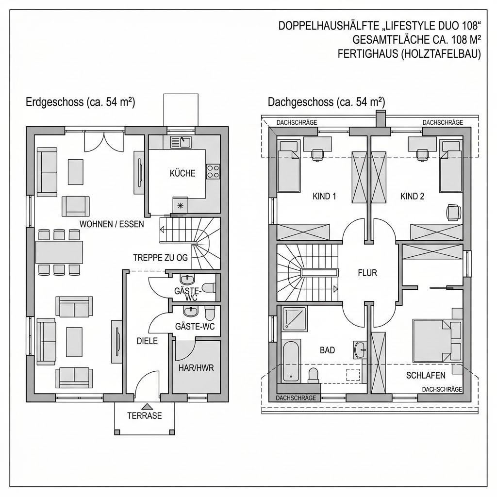 Grundriss LifeStyle Duo 108 von massa haus — 108 m², 4 Zimmer