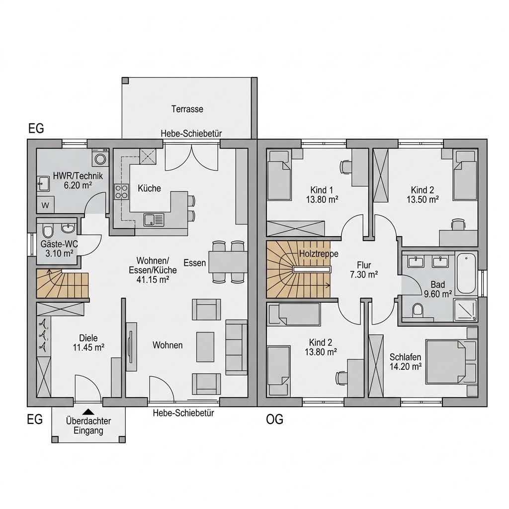 Grundriss LifeStyle Duo 116 von massa haus — 116 m², 4 Zimmer