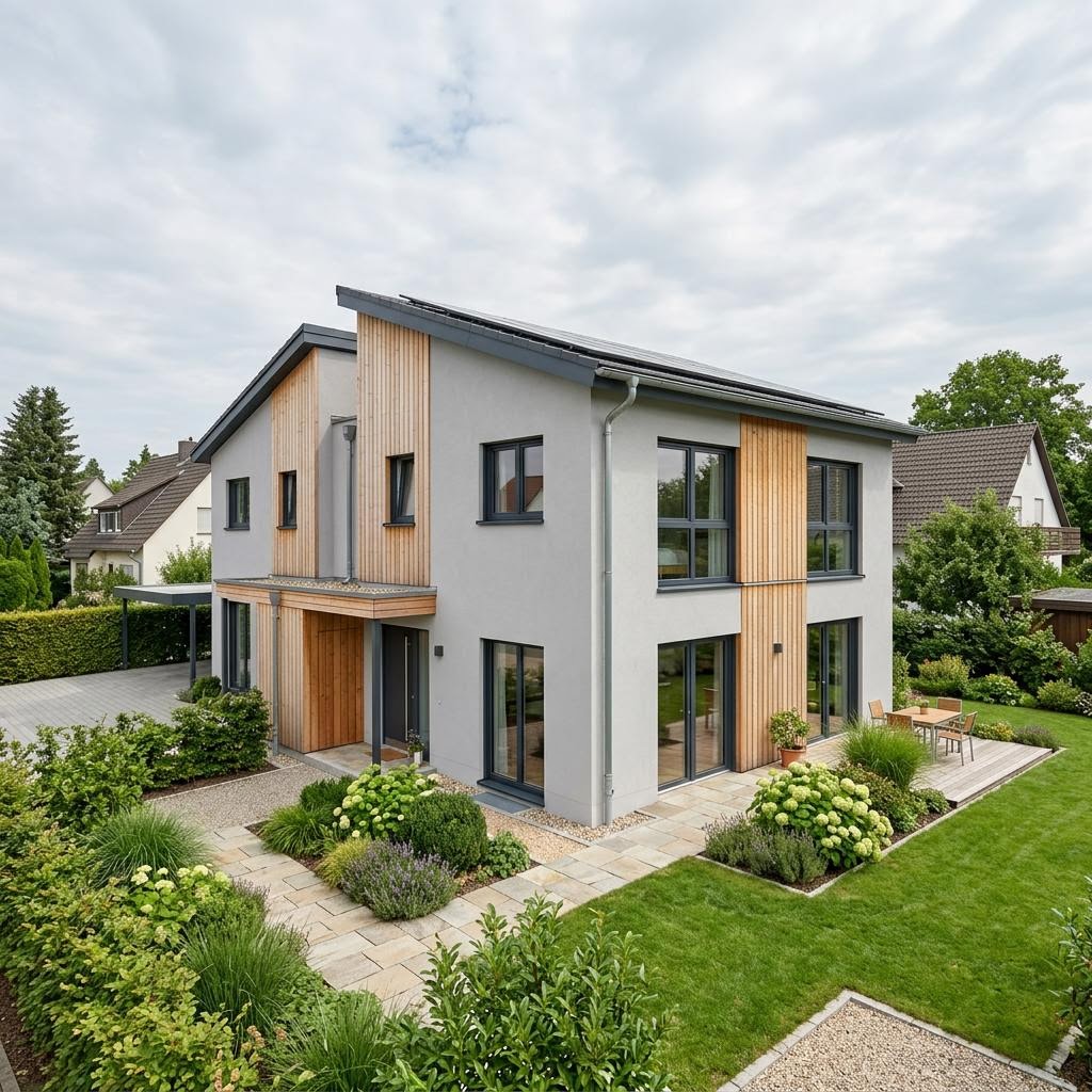 Doppelhaushälfte LifeStyle Duo 90 von massa haus — Pultdach, 90 m² für schmale Grundstücke