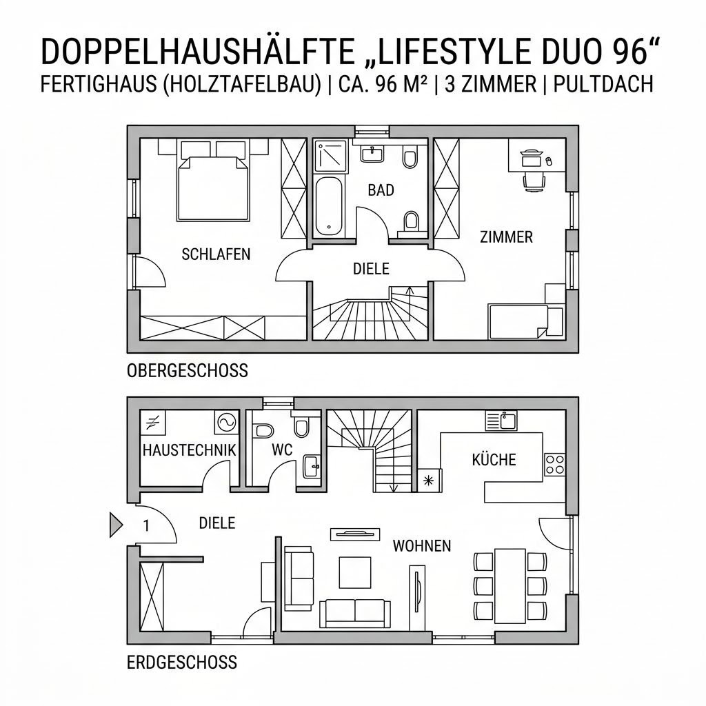 Grundriss LifeStyle Duo 96 von massa haus — 96 m², 3 Zimmer