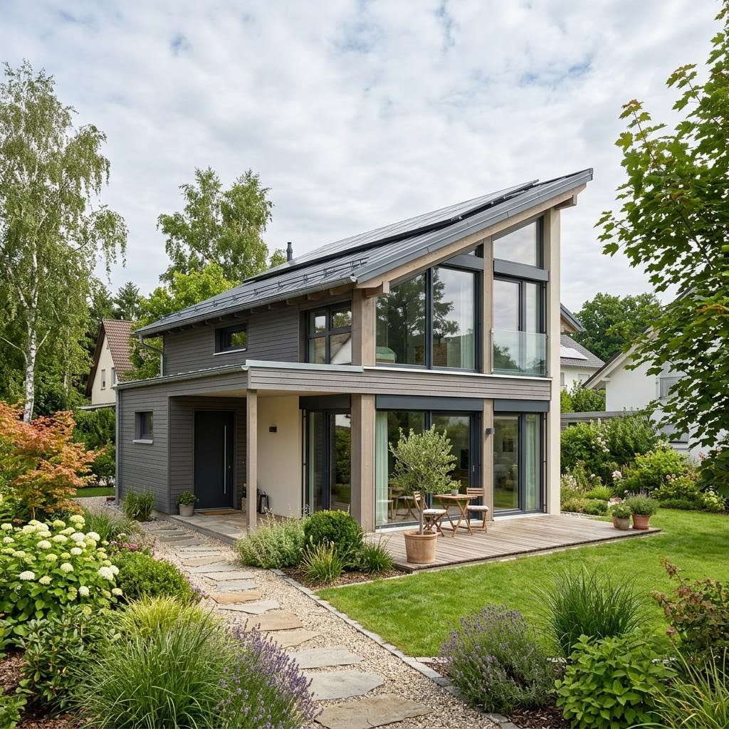Pultdach-Ausbauhaus PultStyle 142 von massa haus mit vorbereitetem Solardach