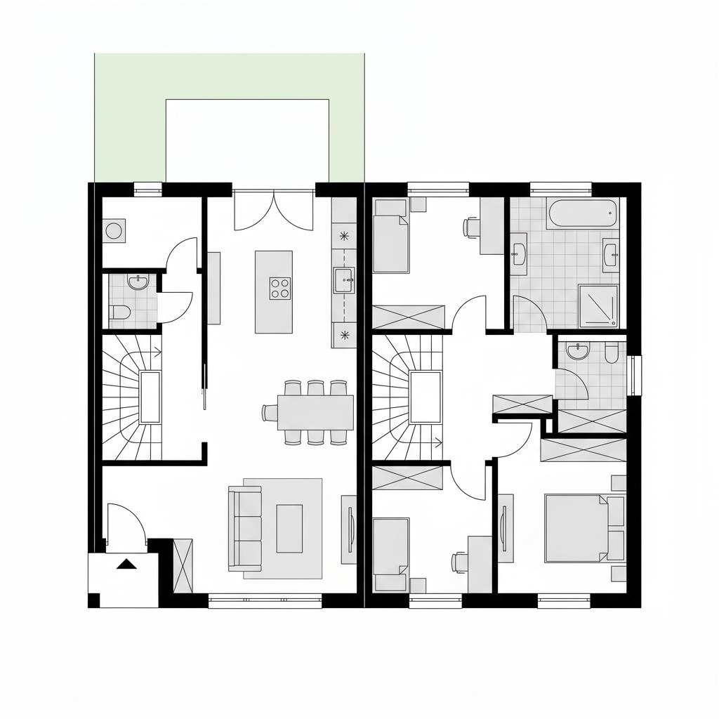 Grundriss Reihenmittelhaus RowStyle R112 – 112 m² Reihenhaus mit 4 Zimmern