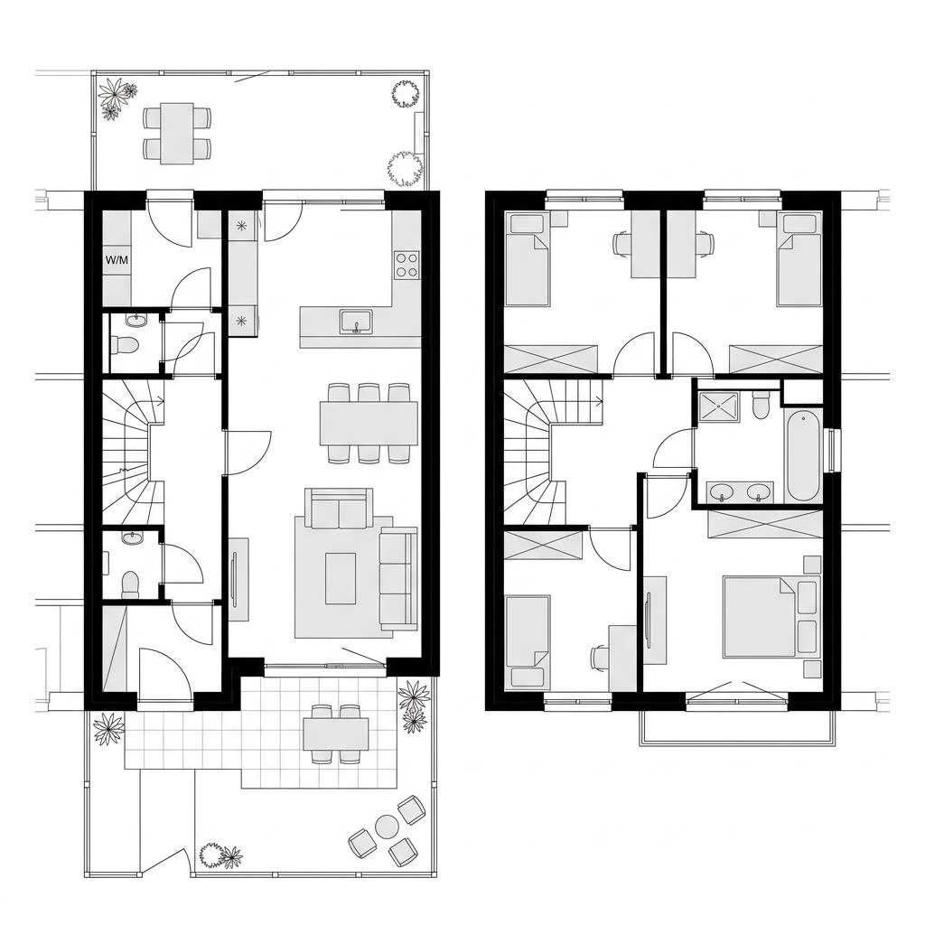 Grundriss Reihenmittelhaus RowStyle R126 – 126 m² Reihenhaus mit 4 Zimmern
