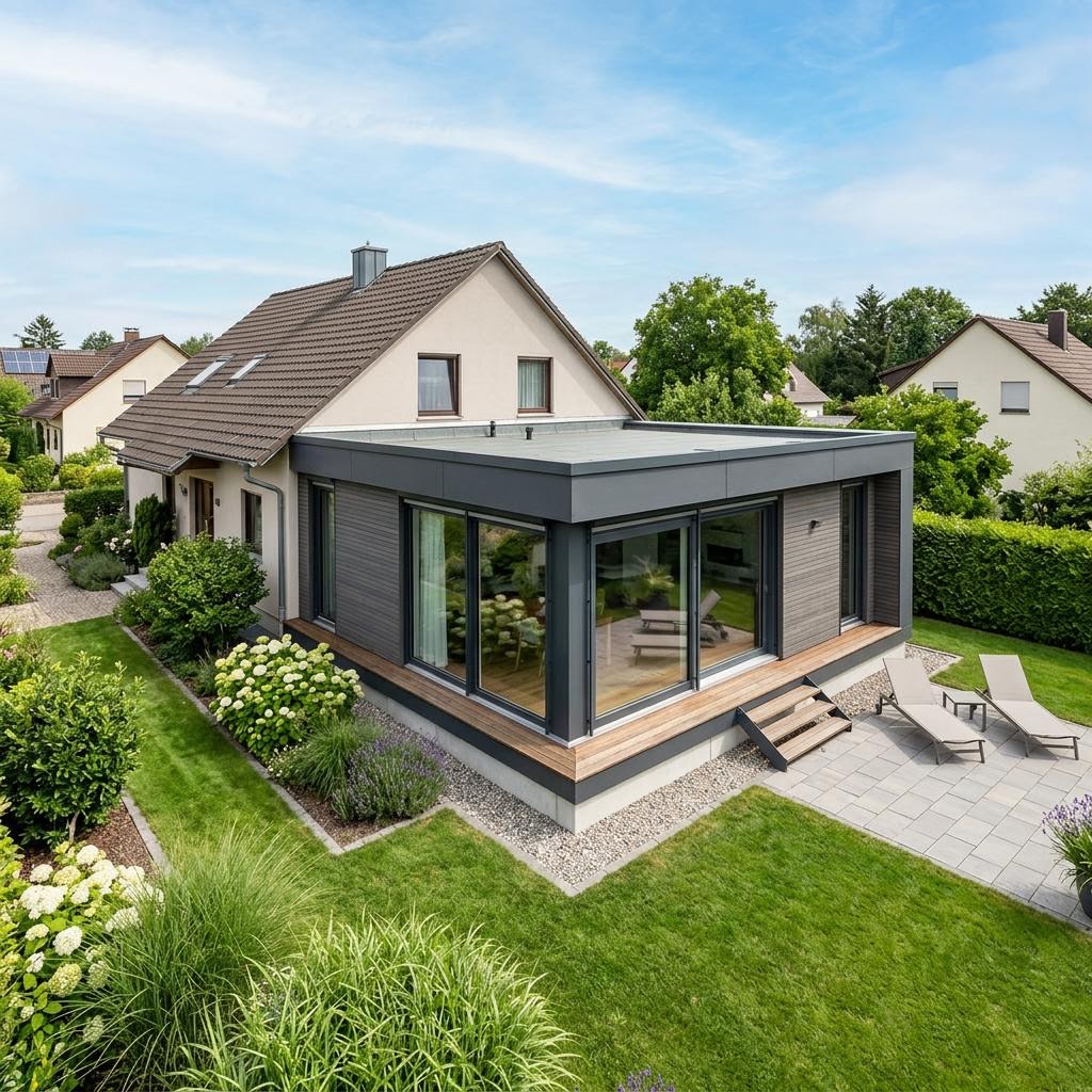 Anbau-Modul Anbau Cube 45 von McCube mit Flachdach — Fertighaus-Wohnmodul mit 45 m²