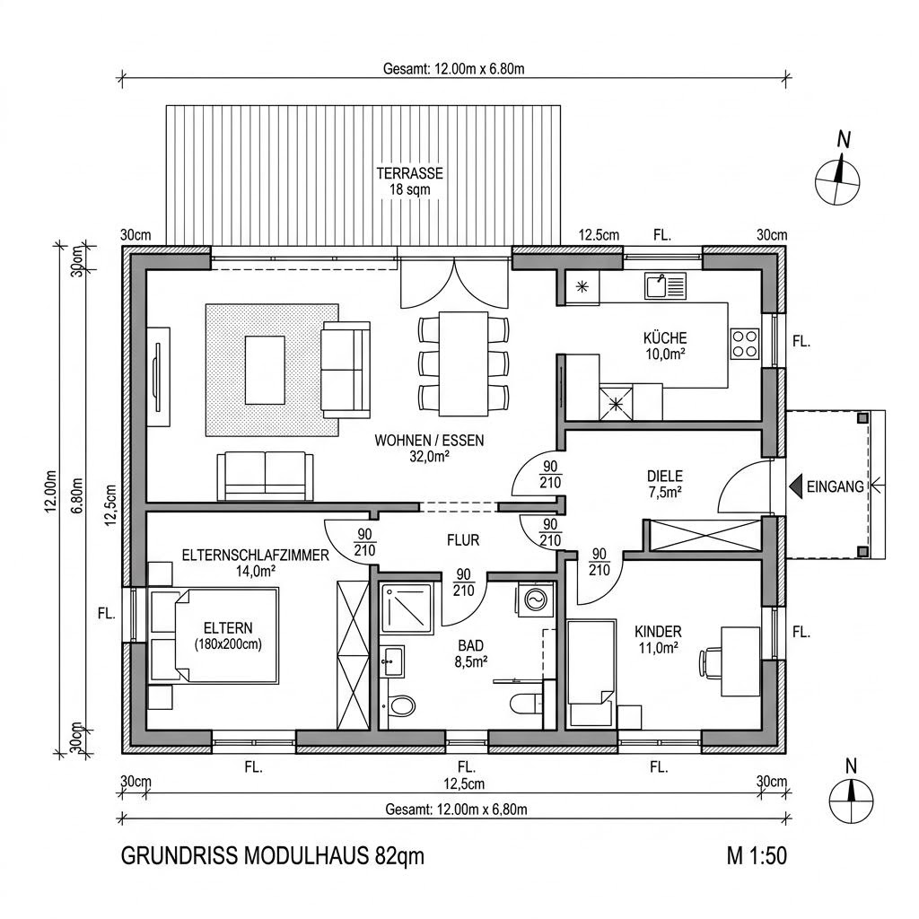 Grundriss ECO D Familie von McCube — 82 m², 4 Zimmer