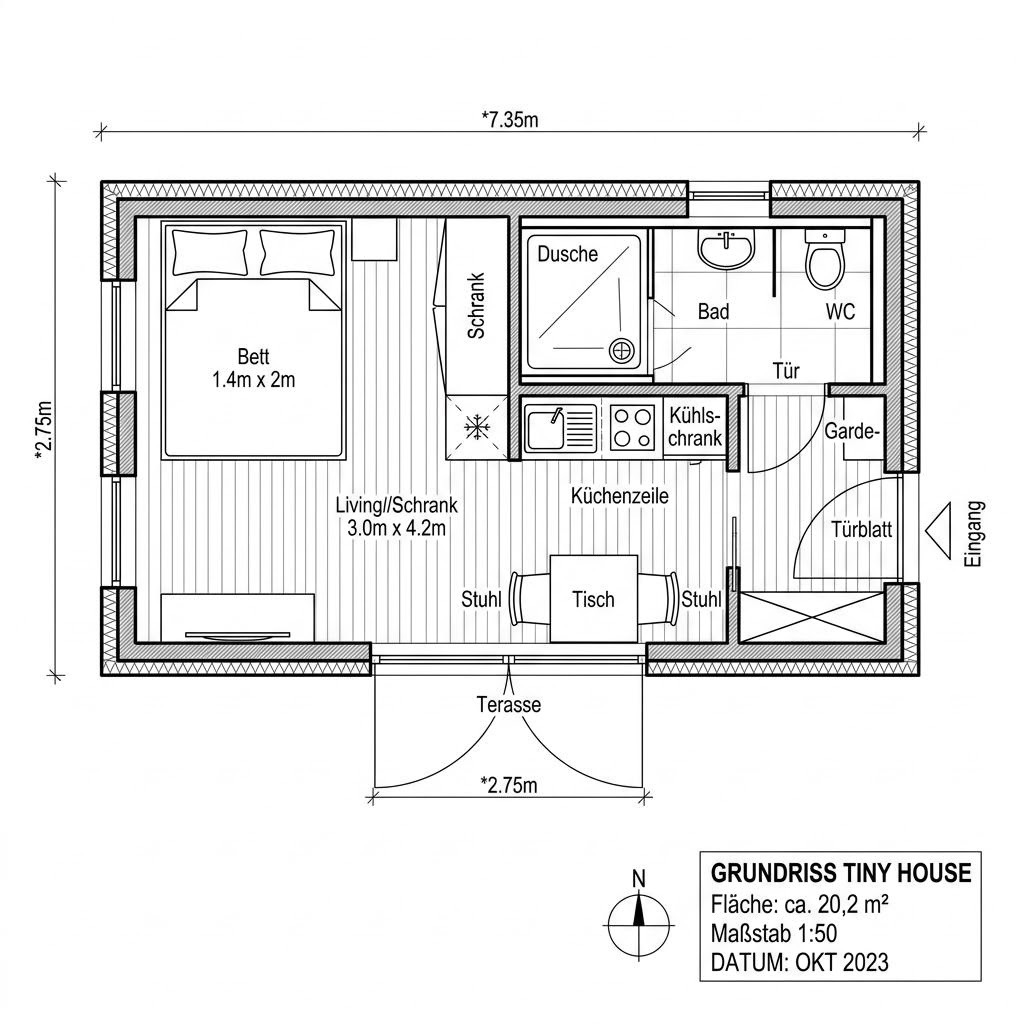 Grundriss McTiny S von McCube — 20 m², 1 Zimmer