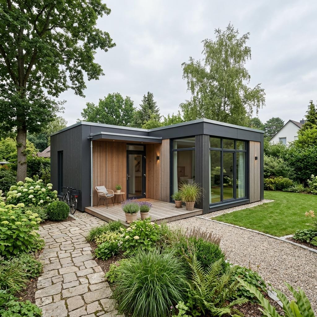 Modulhaus Solo Modul 45 von McCube — kompaktes Holzriegel-Modulhaus mit Flachdach und 45 m²