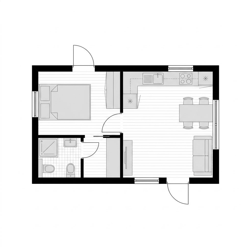 Grundriss Tiny House Solo 28 – 28 m² Tiny House mit 1 Zimmern