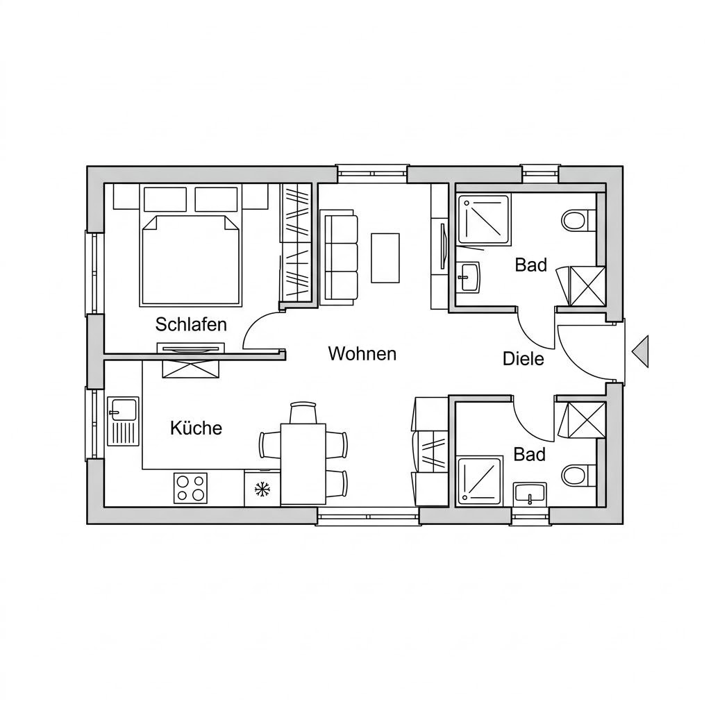 Grundriss Tiny Mobil 26 – 26 m² Tiny House mit 1 Zimmern